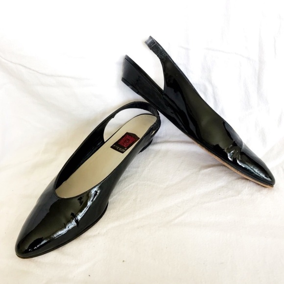 Shoes - Vintage Black Patent Leather Slingback Flats